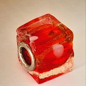 Fire Red Murano Glass Bead Gold Leaf